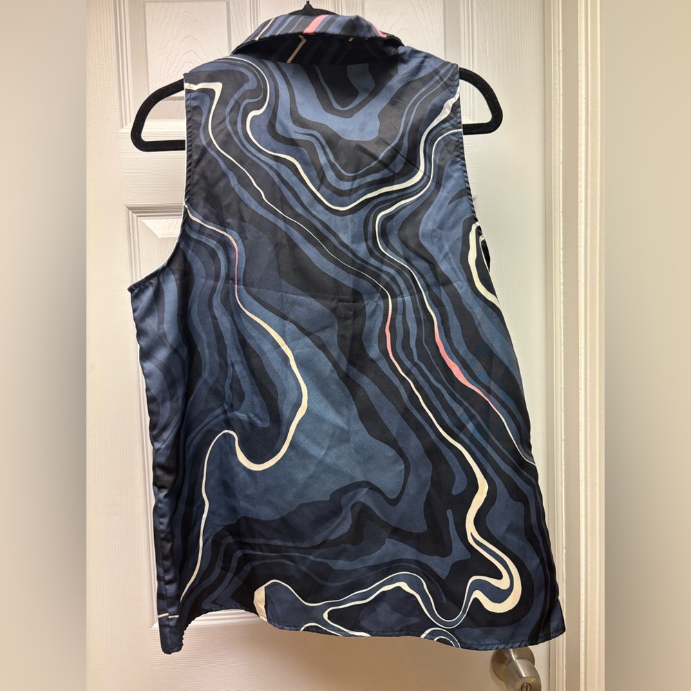 Women’s Sleeveless Collared Blouse Geometric Wave Print Size XL - Picture 4 of 4